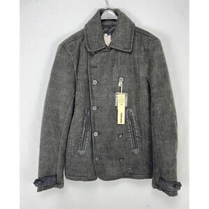 Diesel Warner Wool Knit Herringbone Double-Breasted Pea Coat Grey Size M